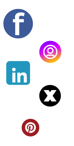 Logos of five different social media platforms arranged vertically.